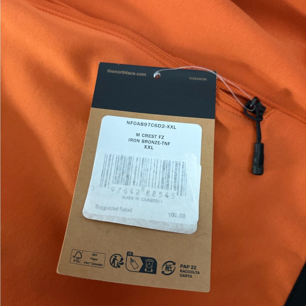 ❤️The North Face Orange Fleece Jacket with Black Chest Pocket New Size XXL - Picture 13 of 14